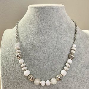 New York & Company Silver & White Beaded Necklace